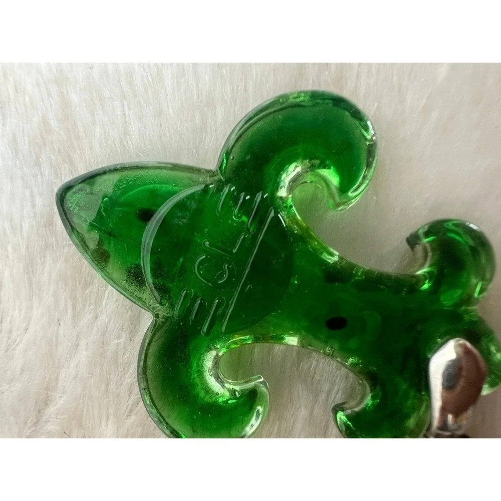 Venetian Glass Fleur De Lis Pendant Green Gold Foil Lampwork Signed CL 2.5